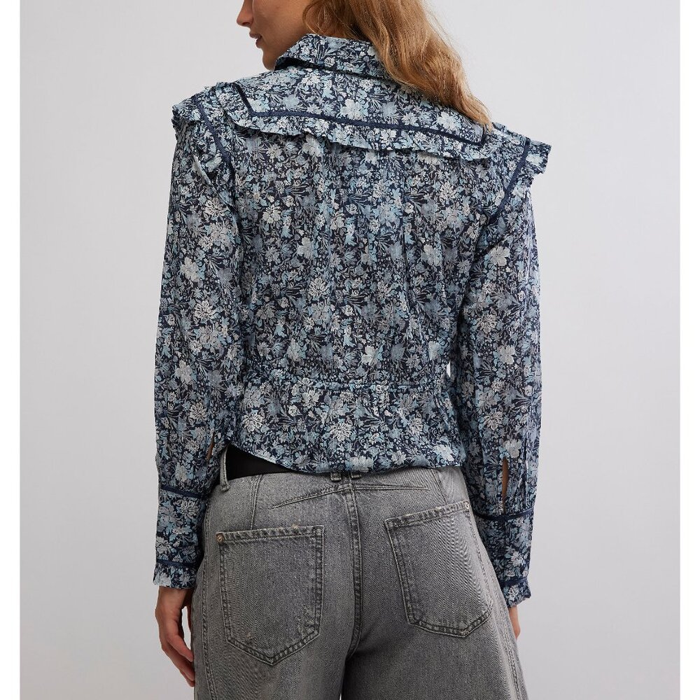 FREE PEOPLE Printed Daybreak Blouse / Chambray Combo - Picture 3 of 6